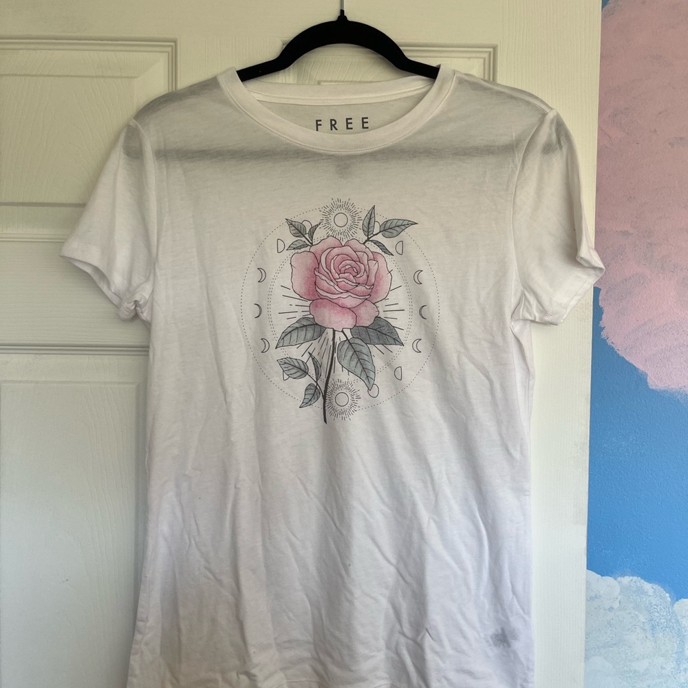 Free State White Tee with Pink Rose Graphic